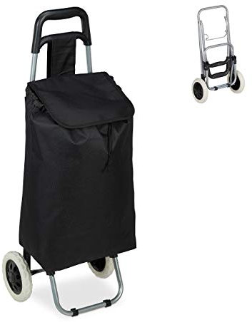Relaxdays Einkaufstrolley, klappbar, 25 L Einkaufstasche mit Rollen, bis 10 kg belastbar, HBT: 91 x 40 x 30 cm, schwarz