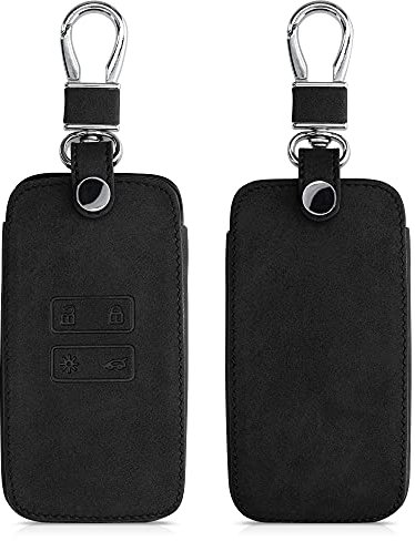 kwmobile Autoschlüssel Hülle kompatibel mit Renault 4-Tasten Smartkey Autoschlüssel (nur Keyless Go) - Wildlederoptik - Kunstleder Schutzhülle Schlüsselhülle Cover - Schwarz