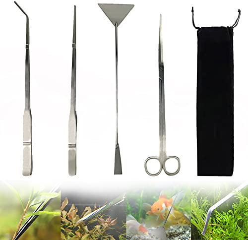 Aquarium Werkzeugset, 4 in 1 Lange Wasserpflanze Pinzette Scissor Spatel Multifunktions-Aquarium-Tool Set für Fische und Wasserpflanzen Trim Aquascaping Cleaning & Fish Starter Kit