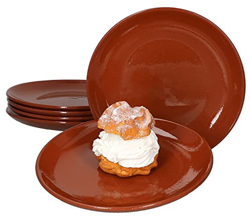 MamboCat Set 6 assiettes à gâteaux en terre cuite Ø 23 cm 6 personnes Assiette à dessert Assiette à salade Garniture Glace méditerranéenne pièce unique faite à la main Marché médiéval