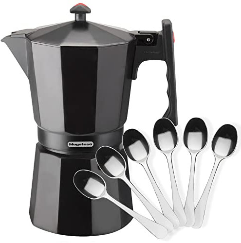 MAGEFESA Colombia Noir - Cafetera Italiana de 12 Tazas, 600ml, Incluye 6 Cucharas Moka, Aluminio Extra Grueso, Todo Tipo de Cocinas, EXCEPTO INDUCCIÓN