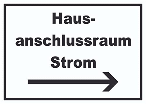 HB-Druck Hausanschlussraum Strom Schild mit Text und Richtungspfeil rechts HAR waagerecht A5 (148x210mm)