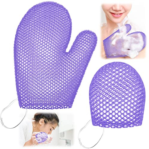 Karenhi 2 Pcs Honeycomb Exfoliating Glove Set Exfoliating Bath Mitt Honeycomb Face and Body Scrubber Shower Mitt for Cleaning Body Shower Face Skin Beauty Spa, Quick Drying(Purple)