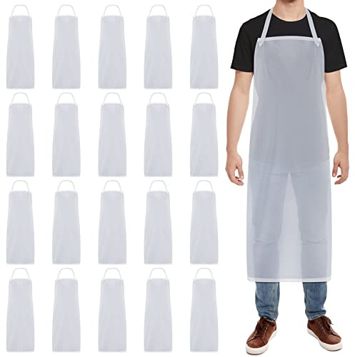 Hercicy 20 Stück Kunststoff-Schürzen, Vinyl, transparent, 119 cm, Unisex, transparente Schürze, robuste Kunststoff-Schürzen für Küche, Kochen, Reinigung, Geschirrspülen, Metzger, Laborarbeit, farblos