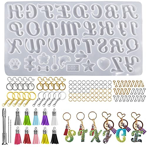 Bekecidi 140 Stück Silikon-Alphabet-Harz-Formen Buchstaben-Silikonformen für Harzguss, Epoxidharz-Formen, Schlüsselanhänger, Herstellung von Set zum Selbermachen, Harzbuchstabenformen