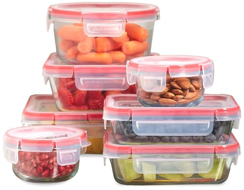 Pyrex Freshlock (7-Pack) Glass Food Storage Containers Set, (1, 2, 4 Cups) Airtight & Leakproof Plastic Locking Lids BPA-Free, Meal Prep Containers Set, Freezer Dishwasher Microwave Safe