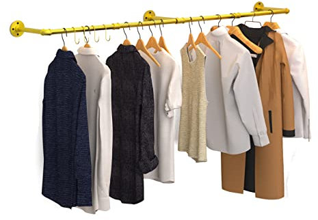 unho Asta Appendiabiti da muro 180cm: Asta appendiabiti in Metallo Resistente da parete Appendiabiti Tubo Industriale Oro Staccabile per Armadio Lavanderia Boutique negozio