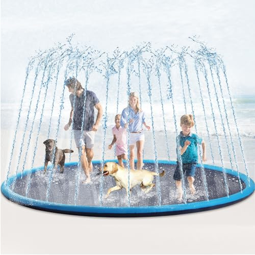 Lewtemi 10 ft Extra Large Non-Slip Splash Pad 120 for Adult Kids and Dog, Giant Thicken Sprinkler Pool Summer Outdoor Toys Fun Backyard Fountain Play Mat for Family Pet Dog (Blue,Classic Style)