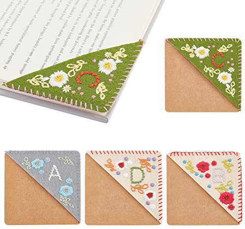 NBEADS 4 Stück 4 Stile Handgesticktes Eck Lesezeichen, Personalisiertes Handbesticktes Blumen Lesezeichen Dreieckig Seitenmarker Für Bücher Die Liebhaber von Lehrern Lesen