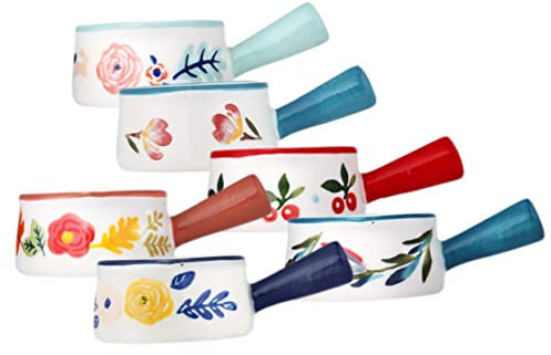Cabilock Brocca in Ceramica Per Latte e Panna Da 50ml, Set Da 6 Pezzi Multicolore, Beccuccio Antigoccia Per Salse e Sciroppi, Accessorio Cucina Per Caffè e Ristorazione