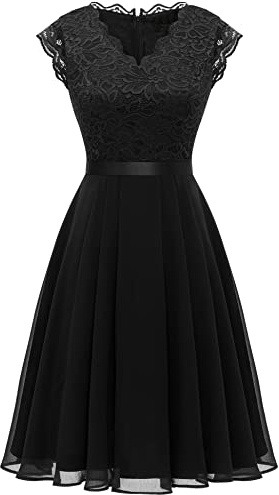 Dressystar Damen-Cocktailkleid aus Spitze und Chiffon, schwarz, Knielang, AUP2050 Black S