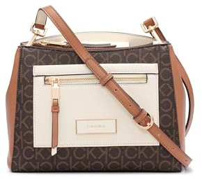 Calvin Klein Hadley Triple Compartment Crossbody, Brown/Khaki/Caramel/White, One Size