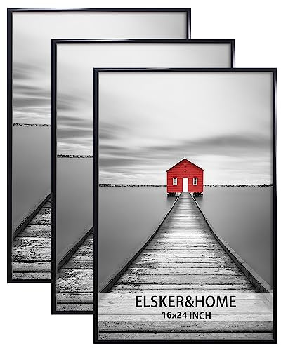 ELSKER&HOME 16x24 Poster Frame 3 Pack, Black Picture Frame for Horizontal or Vertical Wall Mounting, Sturdy and Scratch-proof