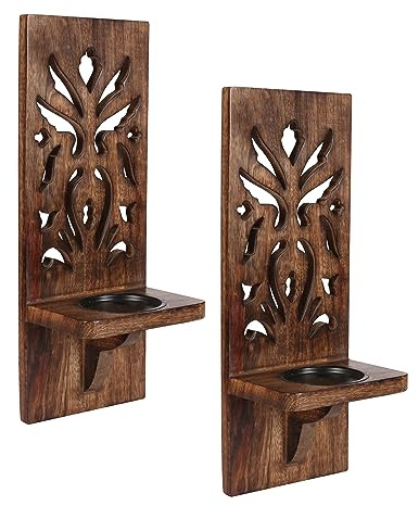 Wandleuchter für Kerzen, Wandleuchter, 2er-Set, Wandleuchter, Kerzenhalter, Holzstumpenkerzenhalter, Holzkerzenhalter für Weihnachtsdekoration, Wanddekoration für Wohnzimmer, Schlafzimmer, 40,6 cm