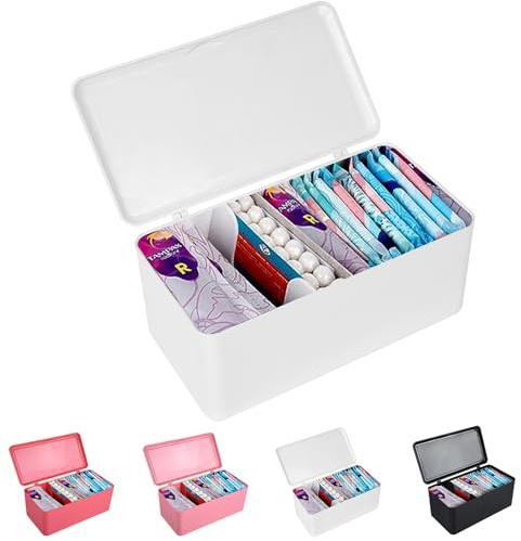 ChengFu pad and tampon organizer for bathroom,Sanitary Napkin Holder, Pad and Tampon Organizer for Period, Sanitary Napkin Storage Container, White