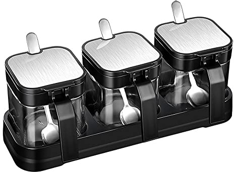 Fhjsyeirly Glass Storage Jars Spice Containers Set with Stainless Steel Lids and Spoons for Sugar Serving Salt Coffee Tea