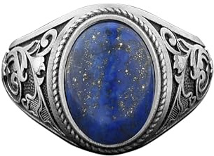 BySilverStone - Lapislazuli Im Viktorianischen Stil Herren-Vintage-Ring, 925 Sterling Silber Floral Gravierter Blauer Stein-Herrenring, Einzigartiger Hochzeits-Herren-Edelsteinring