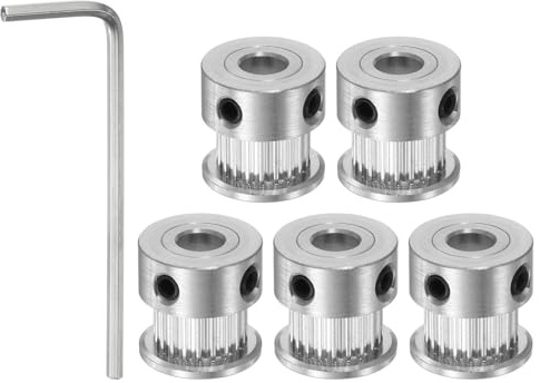 sourcing map 5Stk 2GT Umlenkrolle 20 Zähne 6mm Bohrung 16mm Aluminum Zahnriemen Scheibe mit 2mm Sechskant Schlüssel für 6mm Breite Gürtel 3D Drucker CNC Maschine Zubehör Silber Ton