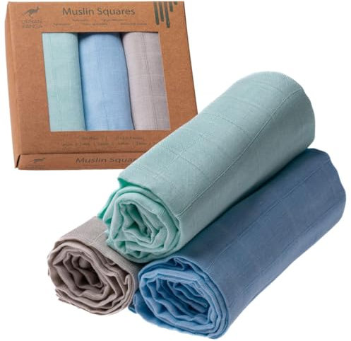 Urban Kanga Spucktücher Baby Mulltücher Musselin Tuch 70 X 70 cm Ökotex - 3er-Pack (Mint-blau-grau)