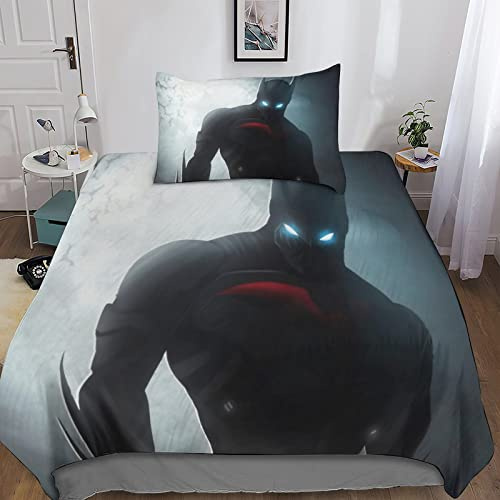 Batman Juego De Cama 3 Piezas para Niños Y Adolescentes Heroes Funda De Edredón con Cierre De Cremallera Ropa De Cama con Fundas De Almohada Microfibra Single（135x200cm）