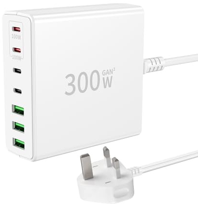 USB C Fast Charger: 300W GaN Charger 7 Port PD Charging Station Hub Brick for iPhone 15/14 iPad Series,Wall Charger Power Adapter for Samsung Galaxy Note,Laptop Charger for MacBook (White)