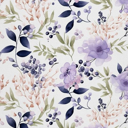 HEKO PANELS Stoff Oxford Wasserdichte Meterware Canvas-Stoff Polyester Nähstoff Dekostoffe Handwerken Wasserabweisend Blickdicht Pflanzen Blumen Aquarell Wasserfarbe 1 Meter 155 x 100 cm DX2604