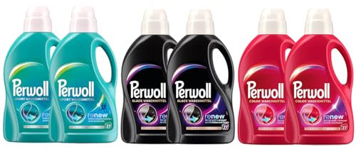 PERWOLL Flüssig-Set 6x 27 Waschladungen (162WL) 2x Black & 2x Color & 2x Sport, Feinwaschmittel-Set erneuert Farben & Hygiene Waschmittel entfernt schlechte Gerüche