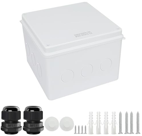 LeMotech Boîte de jonction avec trous réservés - En plastique ABS - IP65 - Étanche à la poussière - Pour projet électronique - Blanc - Dimensions extérieures : 200 x 200 x 150 mm