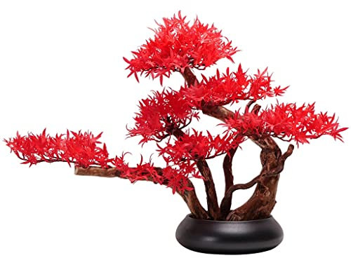 Artificial Bonsai Tree Artificial Bonsai Tree Japanese Maple Leaf Fake Plants for Home Office Book Shelf Room Decor Indoor, Height 17.72'' Fake Bonsai Tree