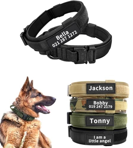 Collare tattico personalizzato per cani di taglia media e grande, collare militare personalizzato con nome e numero di telefono (stile A)