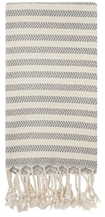Blue Beach Toalla turca a rayas – 90 x 180 cm, toalla grande turca Hammam Peshtemal – Súper absorbente, de secado rápido, ligera, toallas compactas para natación, baño, gimnasio, sauna y viajes (gris