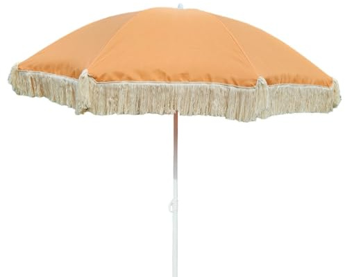 Meinposten Sonnenschirm ORANGE Strandschirm Schirm UV Schutz mit Tasche Fransen knickbar Ø 150 cm