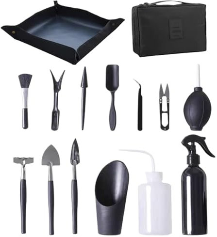 CAKEEYUM Sukkulenten Werkzeug Set 15 teilig/Set Mini Hand Bonsai Baum professionelles Bonsai Umpflanzen Bewässerung Trimmen Gartengeräte für die Pflanzenpflege Sukkulenten Werkzeug Baum S