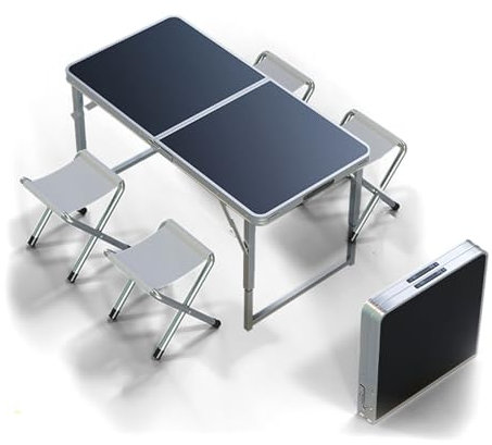 Klappbarer Campingtisch und Hocker, 3er-/5er-Set, Leichter Aluminium-Esstisch mit höhenverstellbaren Beinen, tragbare Faltbare Stühle für den Innen- und Außenbereich