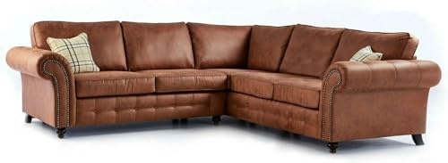 Oakland Faux Leather 3 2 Seater suite & corner Sofas settee for Living Room-Cheap sofas & couches With High Back Cushions (Brown, Corner Sofa 240x240cm)