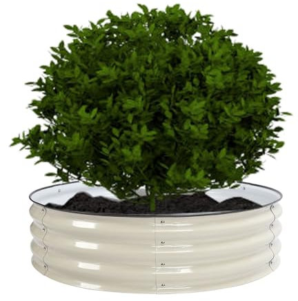 Gavigain Kit de lit de Jardin surélevé Rond de 11 Pouces de Haut, parterres de Plantation surélevés à Fond Ouvert modulaire, parterres de Fleurs surélevés pour légumes et Fleurs (Blanc Ivoire)