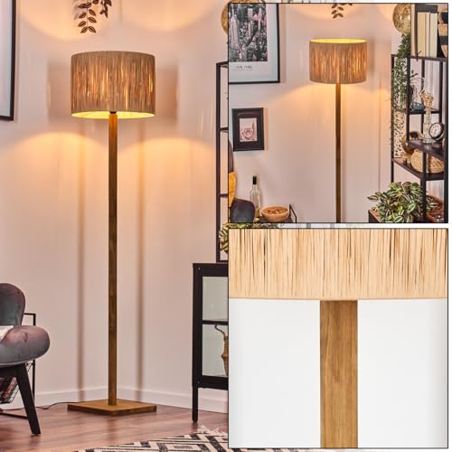 Granjja Floor lamp, Wooden/Metal/Bast Floor lamp in Natural Colours/Black, Boho-Style lamp, Scandinavian Design (Ø 40 cm), Height 169.5 cm, with Foot Switch, 1 x E27, Without Bulb