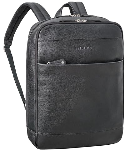 STILORD Leo läderryggsäck med laptopfack 15,6 tum och ryggventilation | Laptopryggsäck 15,6 tum | Reseryggsäck | Handbagage ryggsäck herr Farbe:Svart