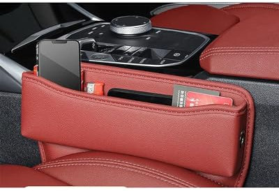 Auto Rücksitz Organizer Autositz-Lücken-Organizer Aufbewahrungsbox Leder Universelle Spalt-Seiten-Aufbewahrungstasche Geldbörse, Schlüssel Karte Telefonhalter Rückenlehnenschutz Auto(Red)