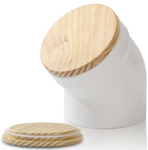 TreaHome Salt Cellar with Lid, Modern Ceramic Salt Pig, Salt Containers for Countertop, Sugar Container, Sugar Jar, Easy Access, Dishwasher Safe (White)
