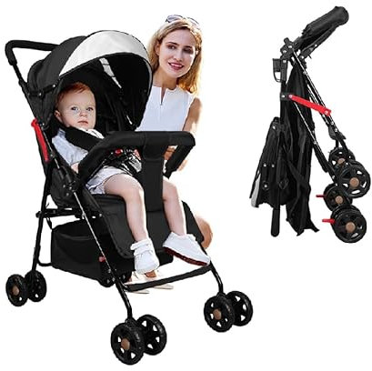 Vinteky Buggy Zusammenklappbar Kinderwagen von Geburt bis 15kg, Liegeposition, Reisebuggy mit Liegefunktion，Sonnendach und großer Aufbewahrungskorb, geräumige Sitz (nur 3 kg)