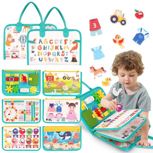 Busy Board Activity Spiel ab 1 2 3 4 Jahre, Montessori Buch Spielzeug, Motorik Sensorik Lernspielzeug Kinder Baby Toddler Kinderspiele Geschenk, Quiet Book Reisespiele Beschäftigung im Flugzeug Auto