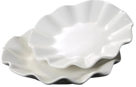zaoalife 2 platos de melamina, platos blancos de 9.45 pulgadas, plato ligero, borde ondulado, ensalada, postre, platos de cena de melamina a prueba de roturas