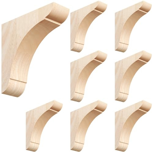 Vercraft 8 Pcs Wood Corbels for Countertop 1.75'' W x 6'' D x 6'' H Natural Rubber Wood Shelf Brackets Paintable Brackets with Hanging Hook for Kitchen Cabinet Bookshelves Bar Shelving