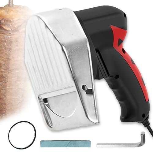 Cuchillo de Kebab Turco de Mano Comercial, Cuchillo Eléctrico Shawarma Doner Kebab de 80 W con Hoja de Acero Inoxidable 304, Grosor de Rebanada Ajustable de 0-8 Mm, Cortadora de Kebab Eléctrica