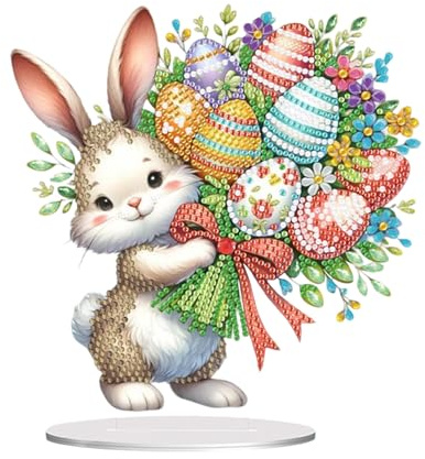Skeadex DIY Diamant Painting Ostern, Osterhase, 5D Diamond Painting Frühling Ostern Tischdeko, Osterdeko Diamant Malerei Ostereier, Diamond Painting Bastelset für Innen Tisch Wand (H)