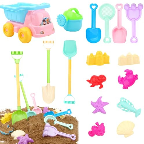 Sandspielzeug 12 Stück, Sandkasten Spielzeug mit Faltbarer Eimer, Schaufel, Sandformen, Gießkanne, Sandförmchen, Outdoor Strandspielzeug, Strand Sand Toys für Kinder ab 1 2 3 4 5 6 7 Jahr (E)