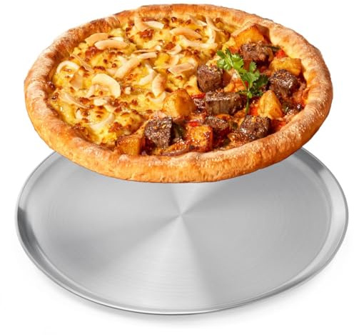 NRAMOOS 17.75 inch Stainless Steel Pizza Pan, Large Round Pizza Pan Tray Easy Clean Tray for Oven
