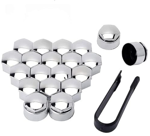 WBWBB 20 Pièces Cache ecrou pour Renault Laguna II 2001-2007, Couvre-Boulons de Capuchon d'écrou de Roue Cache éCrou Hexagonal avec Outil Demontage,17mm-Silver