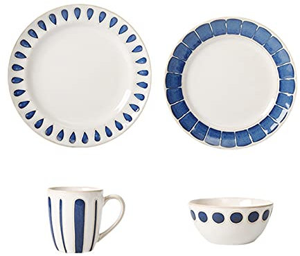 ABBNIA Set di 4 Piatti da Sushi per la Famiglia, in Ceramica, per Insalata, Bistecca, Cereali, Piatto Rotondo Blu, Ciotola e Tazza.